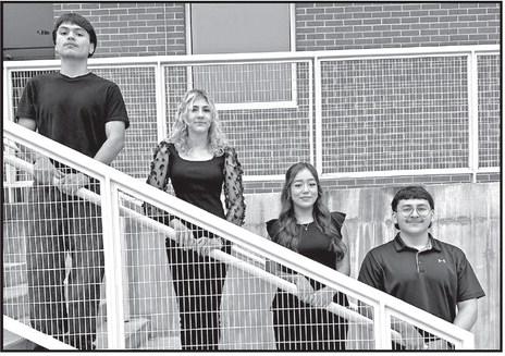 The 2025-2026 Goin’ Gold Band Drum Majors (L to R) Assistant Drum Major Angel Farias, Assistant Drum Major Makayla Mather, Associate Drum Major Rosali Niño, and Head Drum Major Bruno DeLeon COURTESY PHOTO