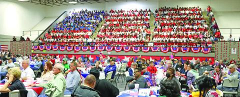 Wallace students form a living United States flag