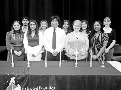 The 2023-2024 Mount Pleasant High School National Technical Honor Society officers (L to R) Lakyn Fortenberry, Jason Barrientos, Genesis Aguilar, Cecilia Phan, Jose Fuentes, Estefani Garcia, Cheyenne King, Joseline Almazan, Andri Price, Hope Powell