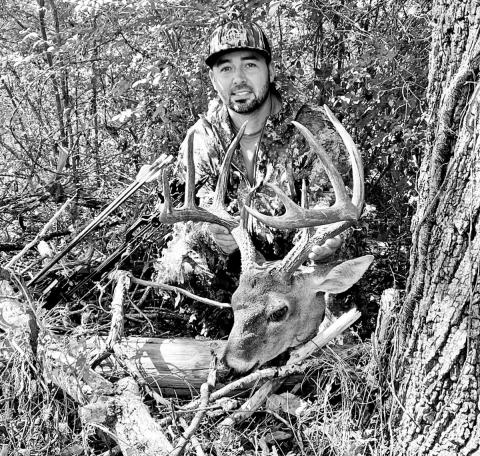 Wesley Waggonner with “10-50,” a 153 inch 10 pointer he arrowed on opening day. COURTESY PHOTO / JOEY WAGGONNER