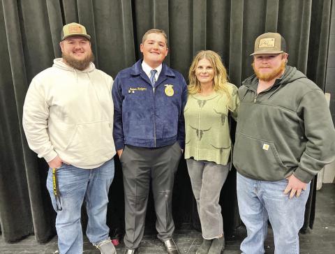 FFA Advisor Blake Denson, 2024-2025 Paris District FFA President Gunner Rodgers, FFA Advisor Susie Hearron, FFA Advisor Rance White