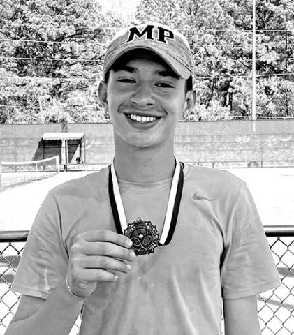 Mount Pleasant High School sophomore, Max Tutone, won the consolation bracket in the Hallsville JV tennis tournament on Tuesday, March 25. COURTESY PHOTO