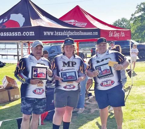 (L to R) Boat Captain Randy Hinton, Rolston Morton, and Clayton Miller show off their 8th place plaques COURTESY PHOTO