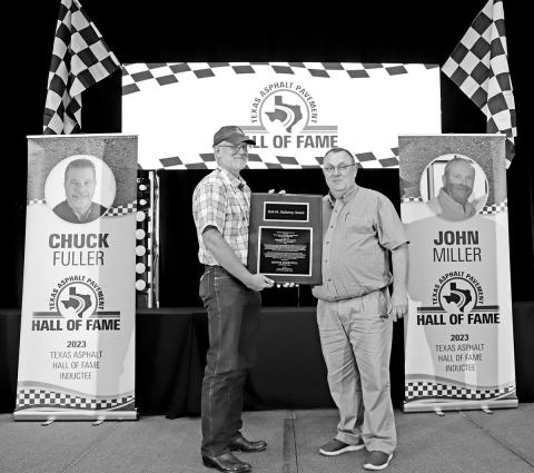 Pictured from left to right: Retired TxDOT Statewide Seal Coat Coordinator Dennis Berryhill and Associated General Contractors of Texas Area Manager Michael Lee COURTESY PHOTO