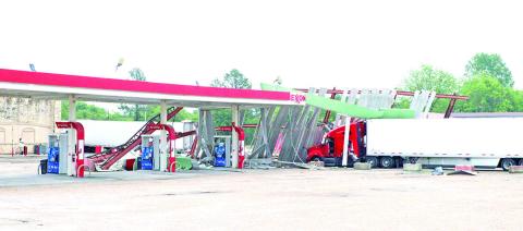 Gas station in Winfield located at 105 E 7th St And I-30 received significant storm damage.