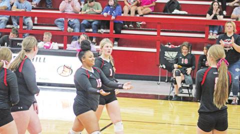 Soraya Solis (#16), Kaylee Tompkins (#1) and the Chapel Hill Lady Devils return seven players from last year’s team and will be part of District 13-3A, which saw no changes in volleyball. TRIBUNE PHOTO / QUINTEN BOYD