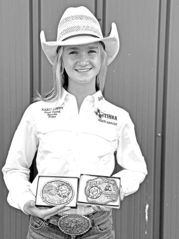 Karli Lowry with her awards from the Texas Junior High Rodeo Association State Finals Courtesy photo