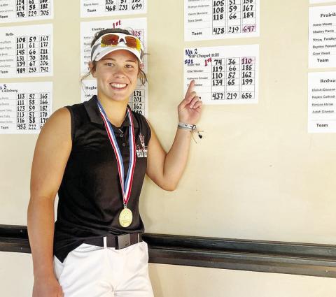 Chapel Hill senior Katie Hart won the regional golf tournament held this past week in Bullard. Hart has advanced to the state golf tournament every year for the last three years, winning the state championship as a sophomore and finishing third in a playoff last year. Hart finished second in her two previous trips to the regional tournament. The state golf tournament will be held at Austin’s Jimmy Clay Golf Course May 15-16. COURTESY PHOTO