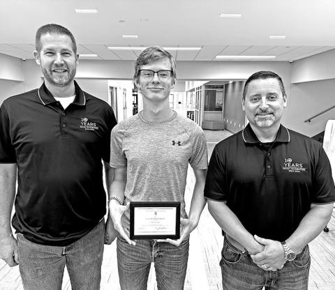Luke Thurman (center) with MPHS senior counselor, Todd Burns (left), and MPHS Principal, Jason Adams COURTESY PHOTO