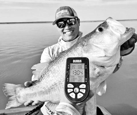 Lawrence Lee of Tolar with a 13.04-pound beauty caught on July 19 at Lake J.B. Thomas near Snyder. Lee has caught two other bass over 13 pounds at the lake since January and 11 other fish between eight and 10.4 pounds since June that are documented Toyota ShareLunkers. Most were caught while fishing with guide Christian Gladfelter. (Slaunched Guide Service)