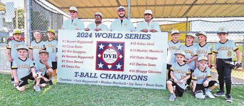 MP Youth Baseball 6U team and coaches proudly pose with their brand new banner TRIBUNE PHOTO / NICOLE KIMBALL