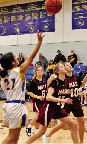 Harts Bluff’s Delainy Torres (21) puts up a shot against Maud last week in a junior high contest.