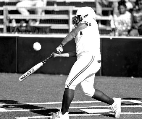 Lady Tiger hitter Jakeivia Williams (4) makes contact during a recent at-bat at home. COURTESY PHOTO