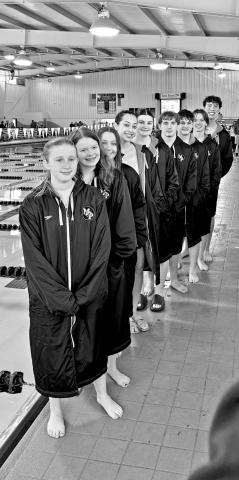 The 2024-2025 MPHS Tiger Swim team (L to R): Mattie Merriman, Emelia Ethridge, Kate Ball, Joseline Hernandez, Ava Fite, Cohen Gillean, George Fite, Hayden Harvill, Alessandro Greco COURTESY PHOTO