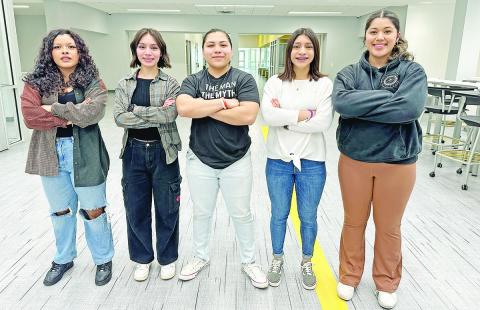 From left: MPHS Lady Tiger Powerlifting State qualifiers (L to R) Alexandra Martinez, Araceli Landaverde, Nayeli Jaimes, Jasmine Landaverde, McKinsee Oviedo COURTESY PHOTO