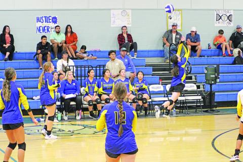 Harts Bluff’s Kaitley Green lunges to save a ball during Tuesday’s district opener against Rivercrest.