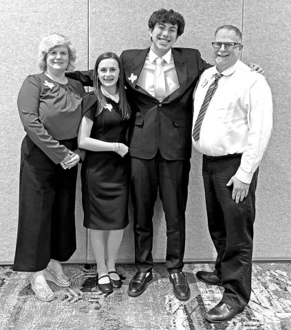 FBLA Middle Level advisor Dana Armstrong, Texas Middle Level Ambassador Sage Jordan, Texas State Vice President Alessandro Greco, FBLA Advisor John Whitten