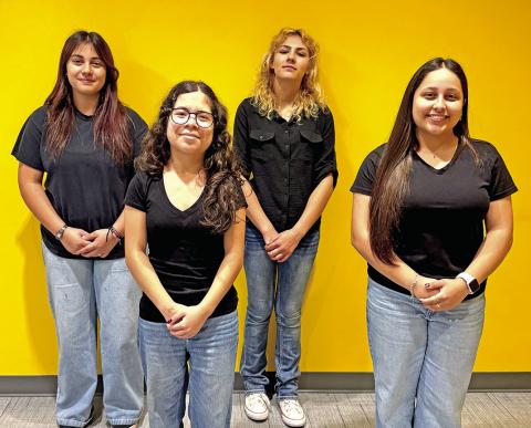 The 2026-2027 Goin’ Gold Band Drum Majors (L to R) Assistant Drum Maria Beltran, Assistant Drum Major Cindy Valle, Assistant Drum Major Makayla Mather, and Head Drum Major Odalys Mejia Courtesy photo