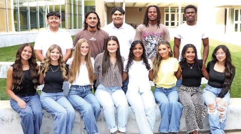 Homecoming Court (front L to R) Esme Perez, Aubree Hawkins, Chloe Smith, Ava True Fite, Jazlynn Chism, Kylee Strickland, Pamela Dominguez, Jacquelin Damian. (back L to R) Bruno DeLeon, Gerardo Chavez, Samson Perez, A’Shad Smith, Deuce Thompson Photo courtesy of MPISD