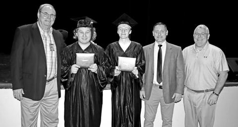 MPHS fall graduates (left to right) MPISD Board of Trustees member, Buddy Blue, Nevada Phillips, Jake Miller, MPHS Principal, Jason Adams, and MPISD Superintendent of Schools, Judd Marshall COURTESY PHOTO