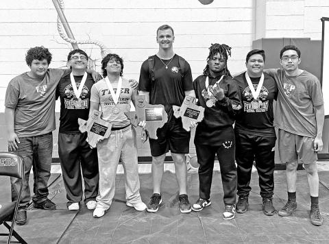 The Tiger Powerlifting team (L to R) Miguel Gonzalez, Bruno De Leon, Luis Alvarado, Coach Blake Lodes, Juymill Lewis, Jose Gonzalez, Daniel Castillo COURTESY PHOTO